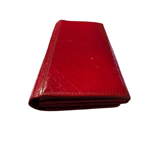 BURBERRY Nova Check Patent Leather Bi-fold Long Wallet Red - Picture 5 of 7
